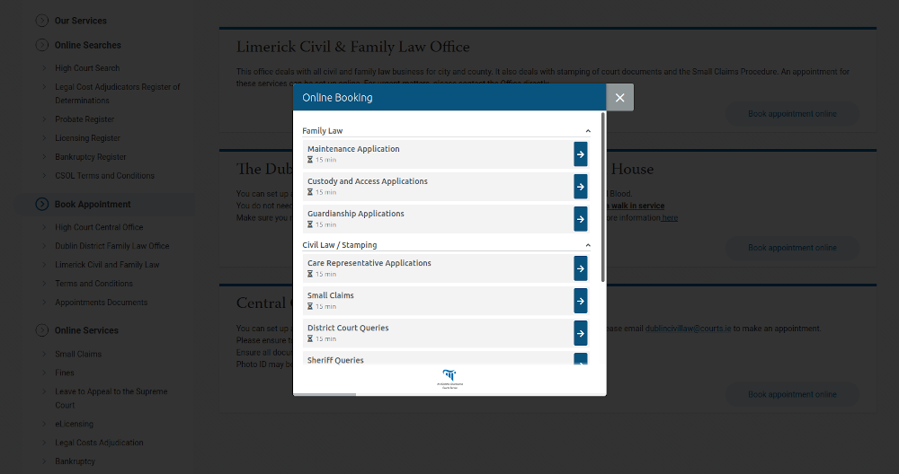 Courts service to pilot online appointments system